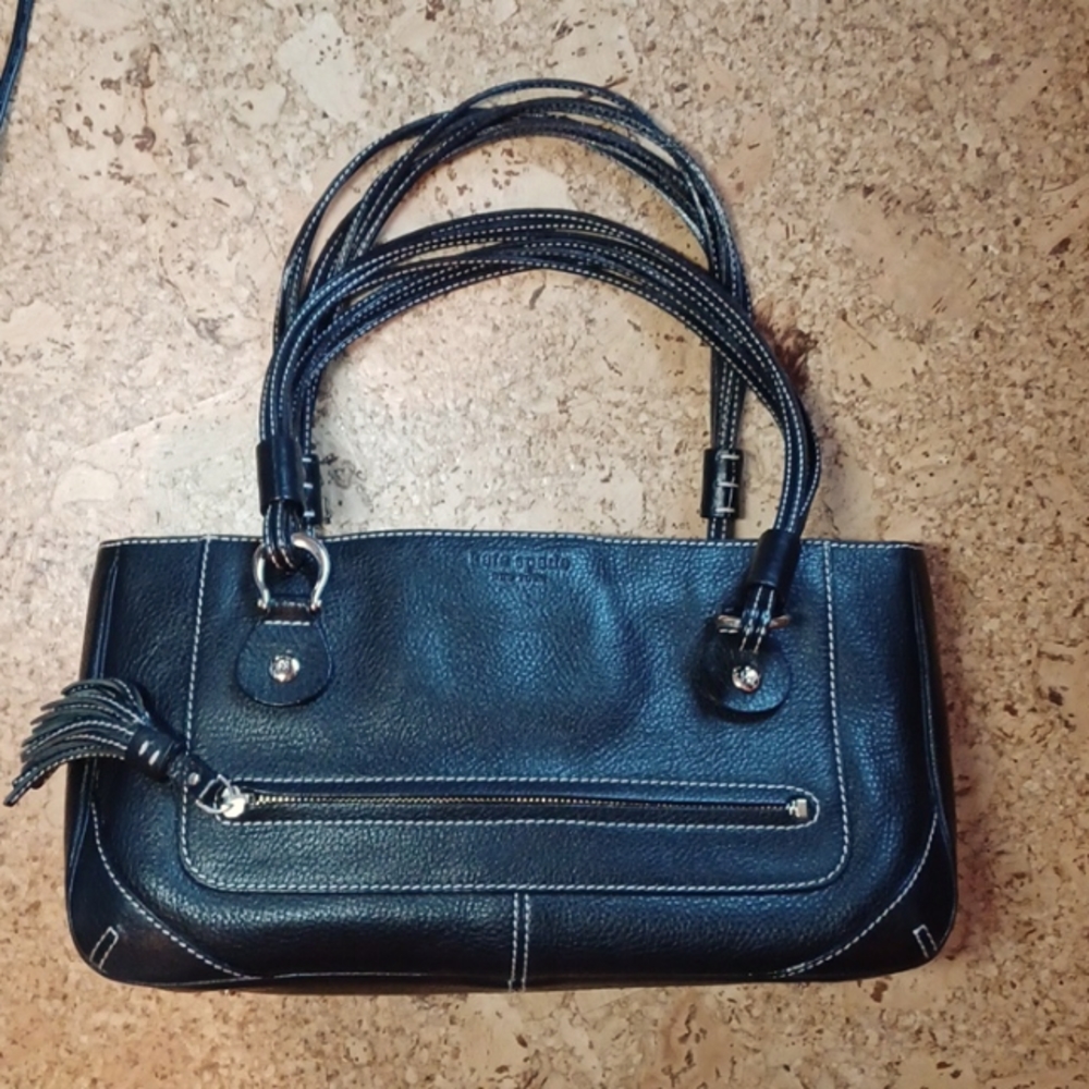 Kate Spade Black Pebbled Leather Baguette Handbag With Dust Bag!